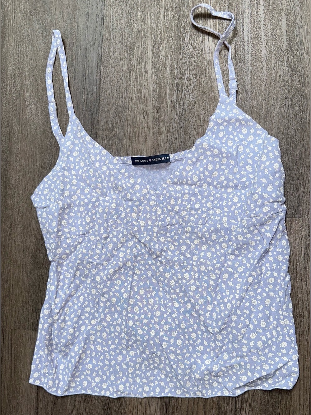 Brandy Melville Dusty Blue Floral Spaghetti Strap Cami, 100% viscose